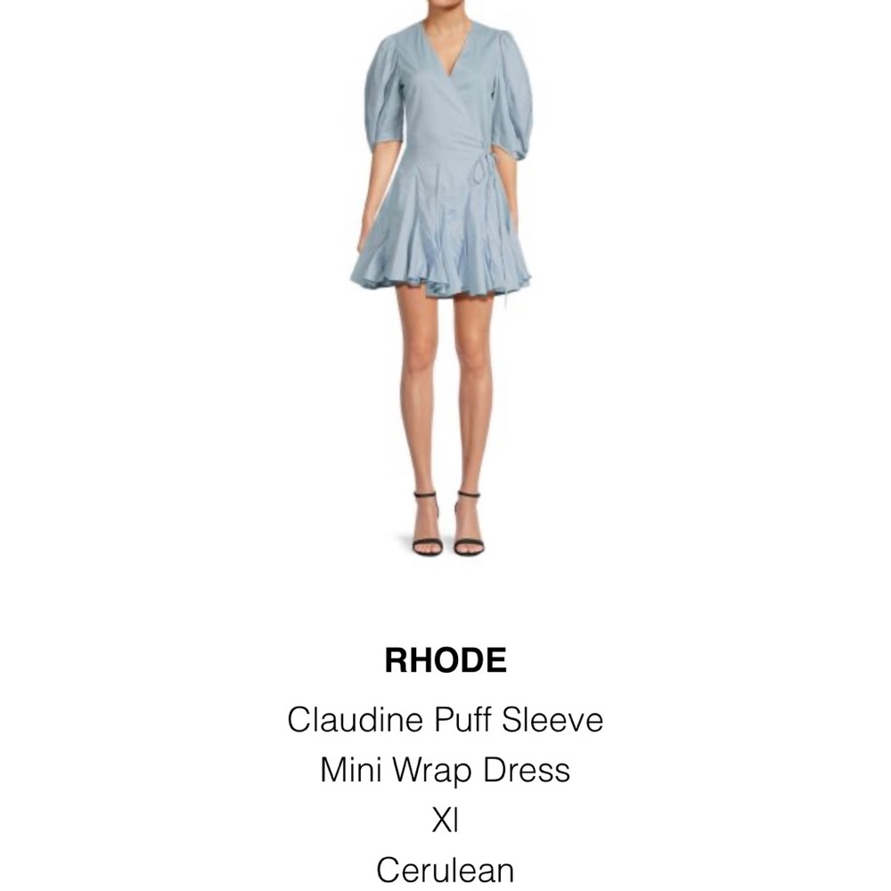 Rhode Claudine Puff Sleeve Mini Wrap Dress - Cerulean (light blue) - XL - NWT